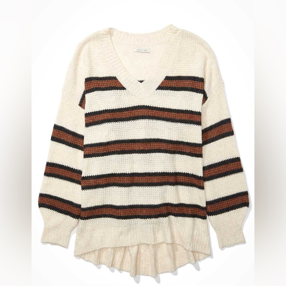 American Eagle 📘 AE Oversized 90’s Inspired DreamSpun Striped V Neck Sweater